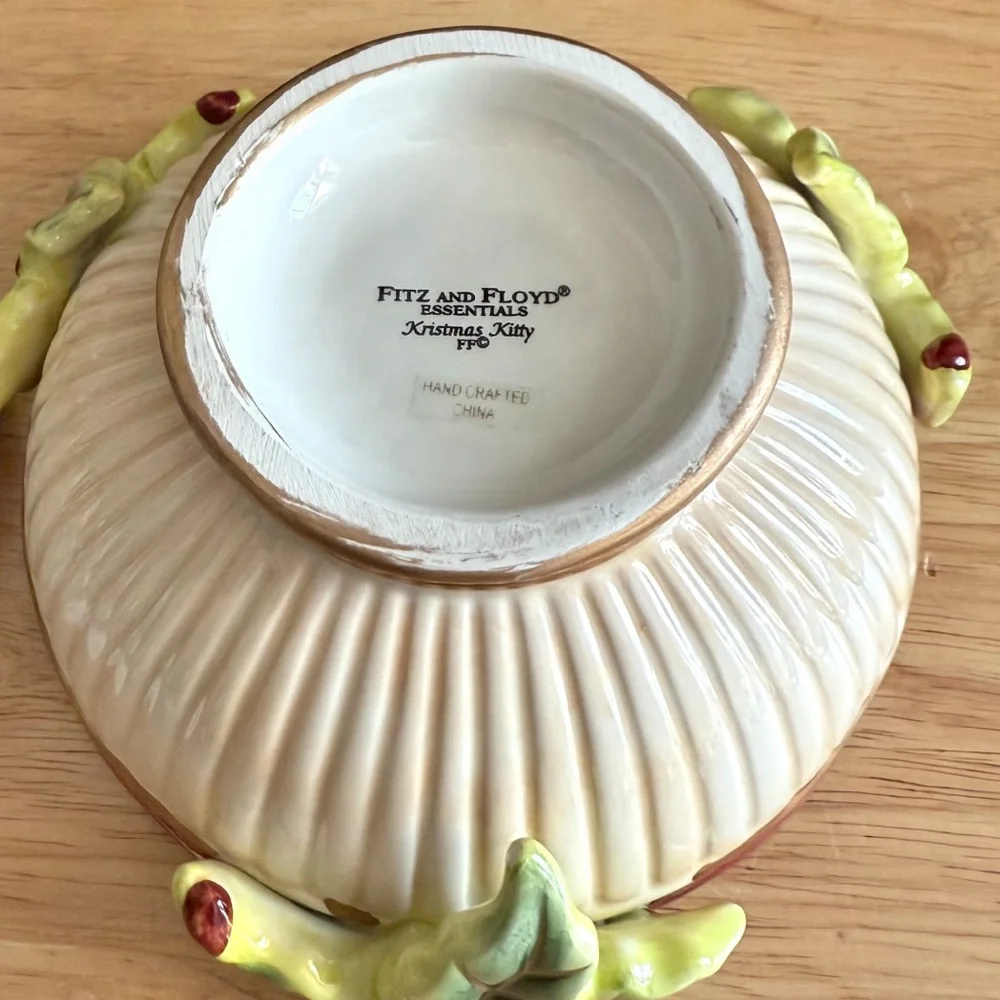 Fitz and Floyd Kristmas Kitty Lidded Box Candy Dish Trinket Jar Holiday Decor